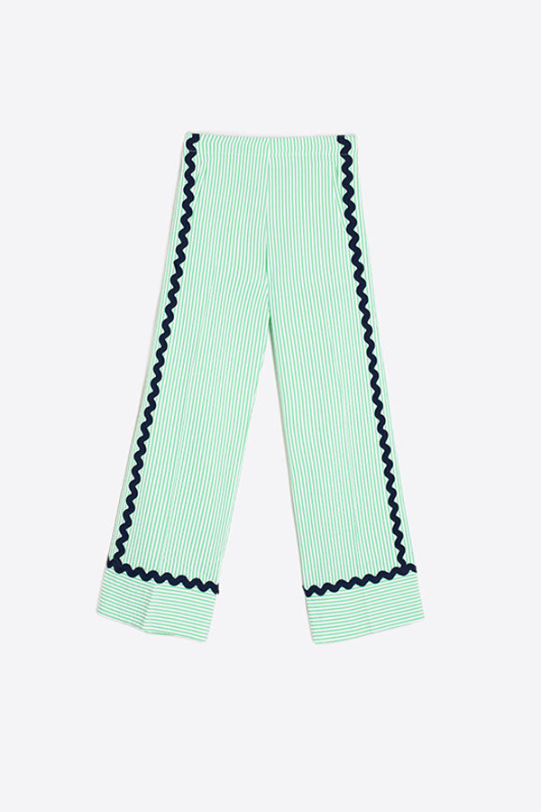 SANDRA GREEN STRIPED RIC-RAC TROUSERS