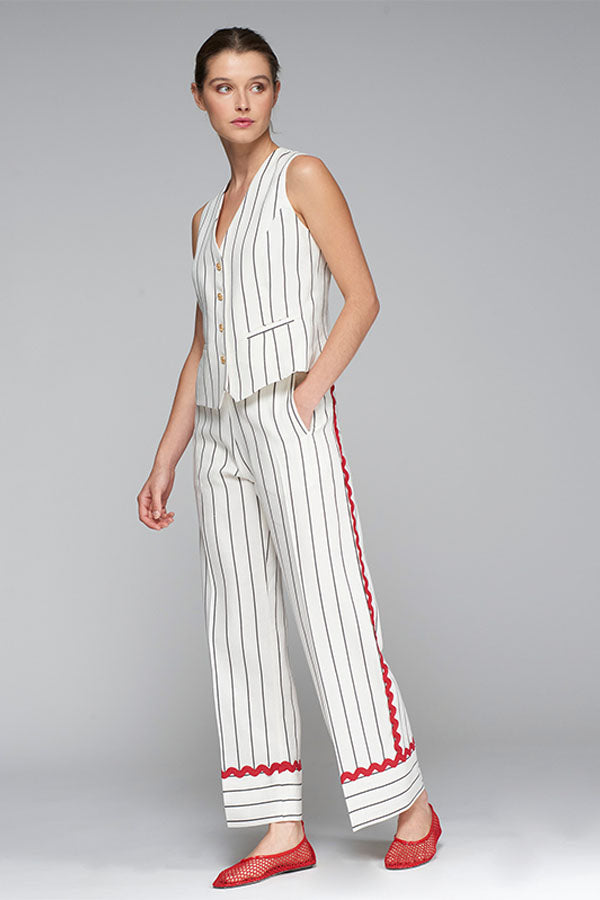 SANDRA BLACK PINSTRIPE LINEN TROUSERS