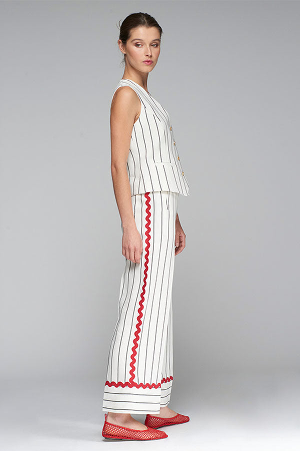 SANDRA BLACK PINSTRIPE LINEN TROUSERS