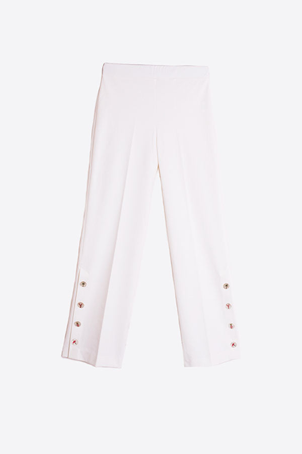 MIKAELA BUTTONED HEM WHITE TROUSERS