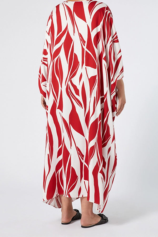 ESPOSTO RED PRINTED KAFTAN DRESS
