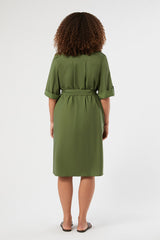 BASCHI GREEN COTTON POPLIN DRESS