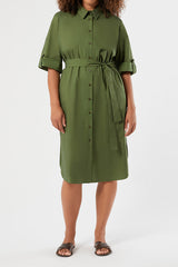 BASCHI GREEN COTTON POPLIN DRESS