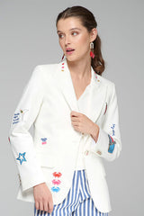 HEATHER WHITE EMBROIDERED BLAZER