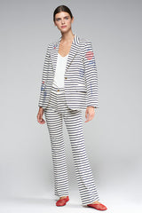 HEATHER EMBROIDERED NAUTICAL BLUE STRIPE BLAZER