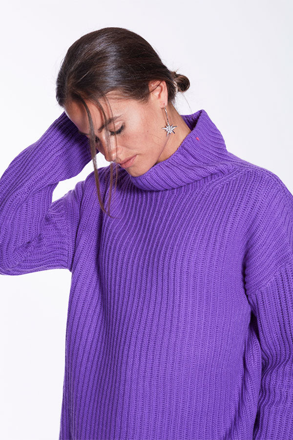 LONA HIGH COLLAR VIOLET CASHMERE SWEATER