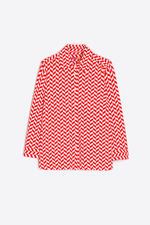 SARA RED GEOMETRIC PRINT SHIRT