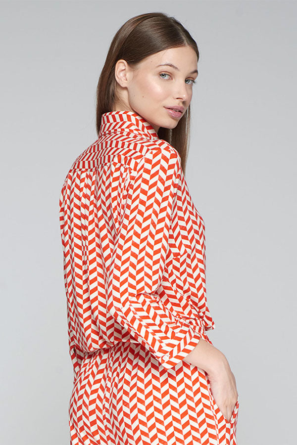 SARA RED GEOMETRIC PRINT SHIRT