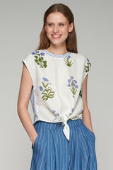 ALIZA SLEEVELESS BLUE FLORAL T-SHIRT