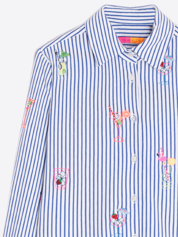 ISA EMBROIDERY BLUE WHITE STRIPES SHIRT
