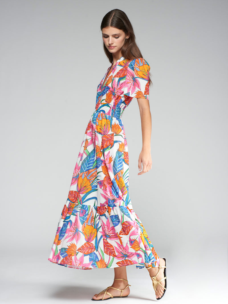 LEILA FLOR TROPICAL PRINT DRESS