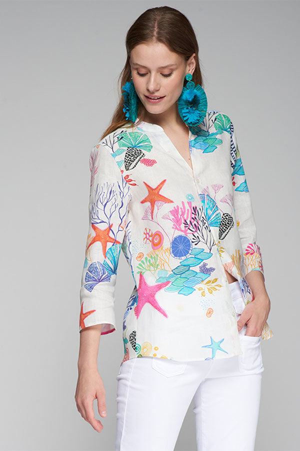 JULIET SEABED PRINT LINEN SHIRT