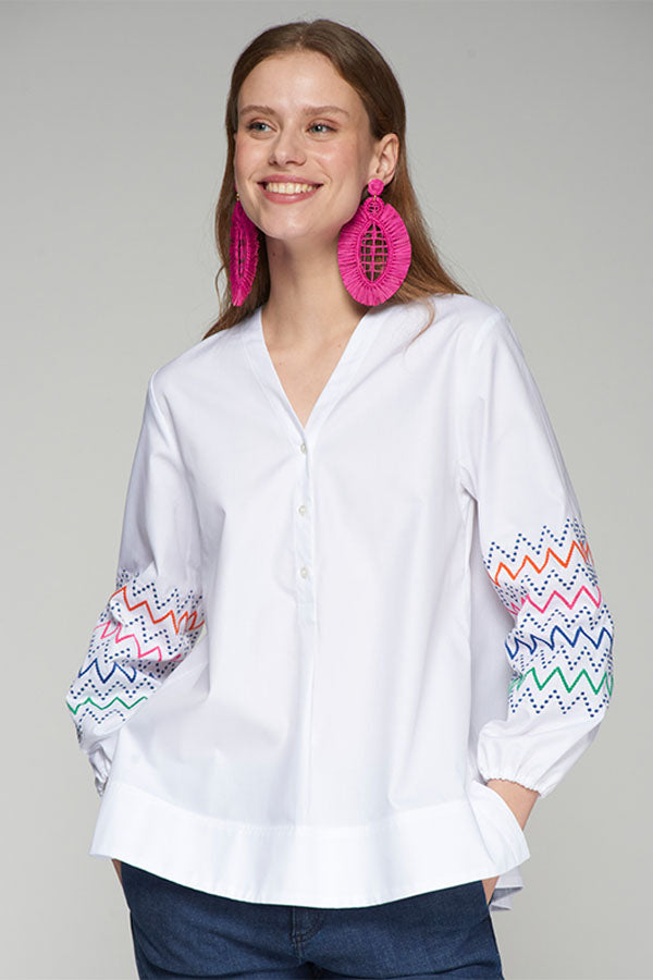 EBBA ZIGZAG EMBROIDERED SLEEVE BLOUSE