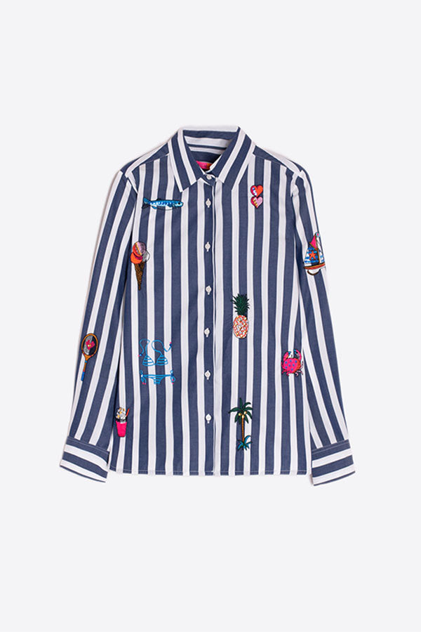 ISA STRIPED BEACH EMBROIDERED SHIRT