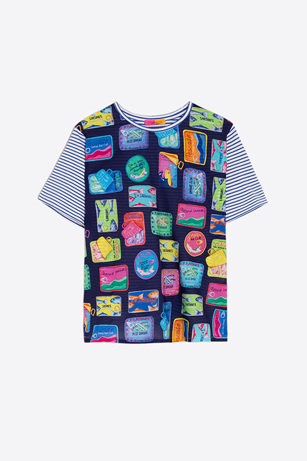 TORA SARDINE CAN PRINT NAVY T-SHIRT