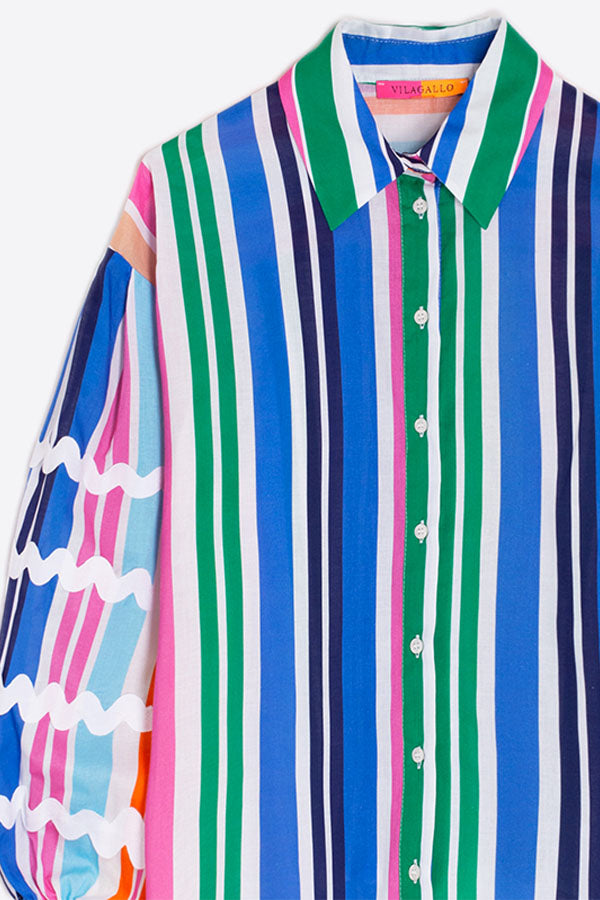 VERTICAL MULTICOLOR PUFFED SLEEVE SHIRT