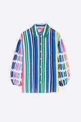 VERTICAL MULTICOLOR PUFFED SLEEVE SHIRT