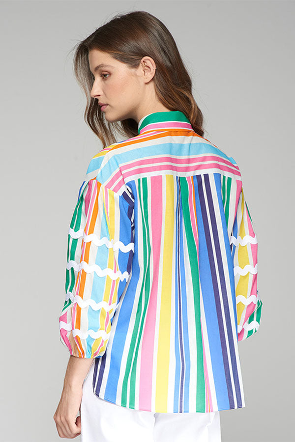 VERTICAL MULTICOLOR PUFFED SLEEVE SHIRT