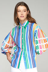 VERTICAL MULTICOLOR PUFFED SLEEVE SHIRT