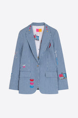 HEATHER EMBROIDERED DENIM BLUE STRIPE BLAZER