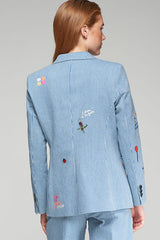 HEATHER EMBROIDERED DENIM BLUE STRIPE BLAZER