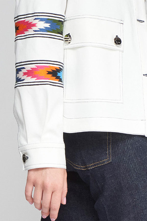 OLIVIA TRIBAL EMBROIDERED WHITE JACKET