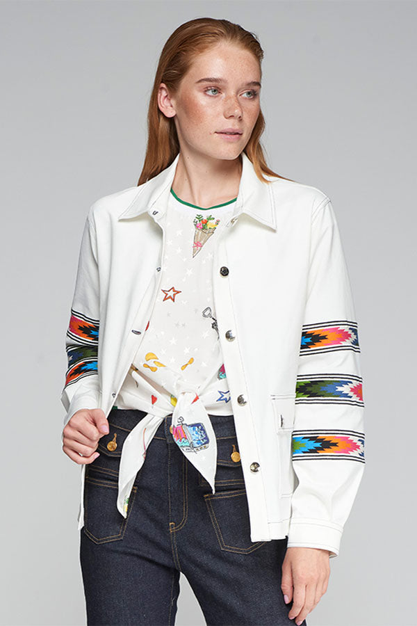 OLIVIA TRIBAL EMBROIDERED WHITE JACKET