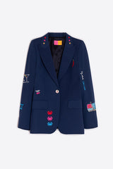 HEATHER NAVY EMBROIDERED BLAZER