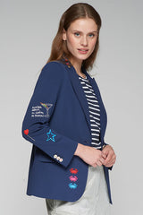 HEATHER NAVY EMBROIDERED BLAZER