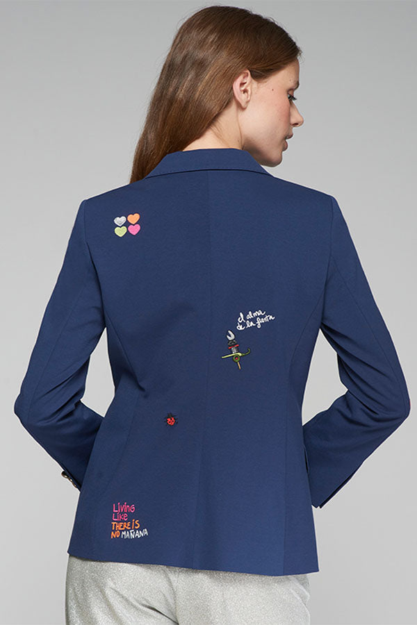 HEATHER NAVY EMBROIDERED BLAZER