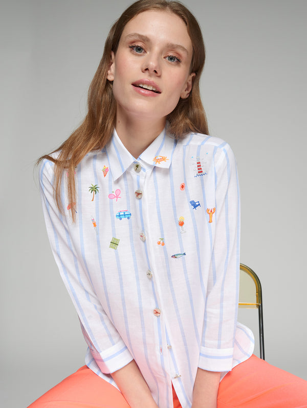 PETRA EMBROIDERY RAYA CELESTE LYOCEL LINEN SHIRT