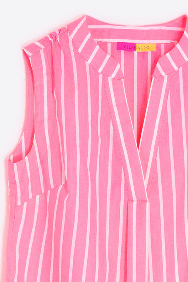 FIORELLA SLEEVELESS NEON PINK STRIPED BLOUSE