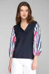 MONICA STRIPED IKAT PRINT SLEEVE T-SHIRT