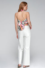 TEODORA WHITE METALLIC TONE TROUSERS