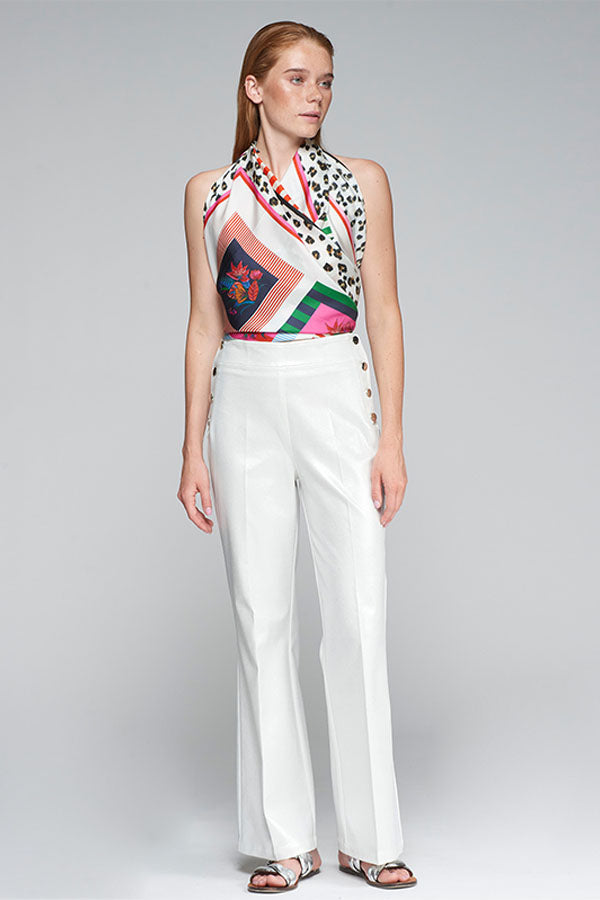 TEODORA WHITE METALLIC TONE TROUSERS