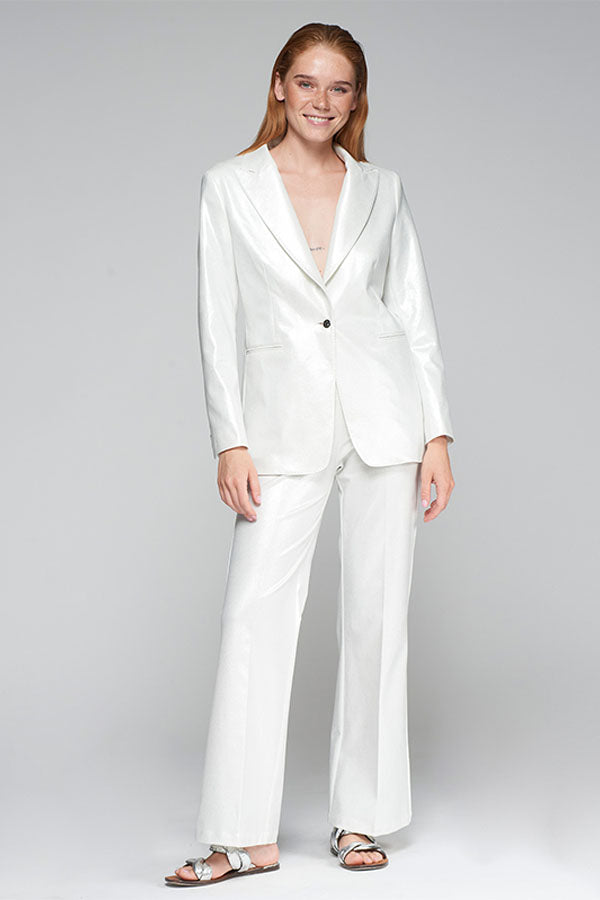 TEODORA WHITE METALLIC TONE TROUSERS