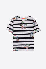 TORA CIRCUS PRINT STRIPED T-SHIRT