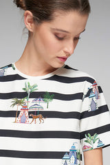 TORA CIRCUS PRINT STRIPED T-SHIRT