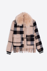 FRINGES CHECKED WOOL BOMBER