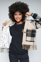 FRINGES CHECKED WOOL BOMBER