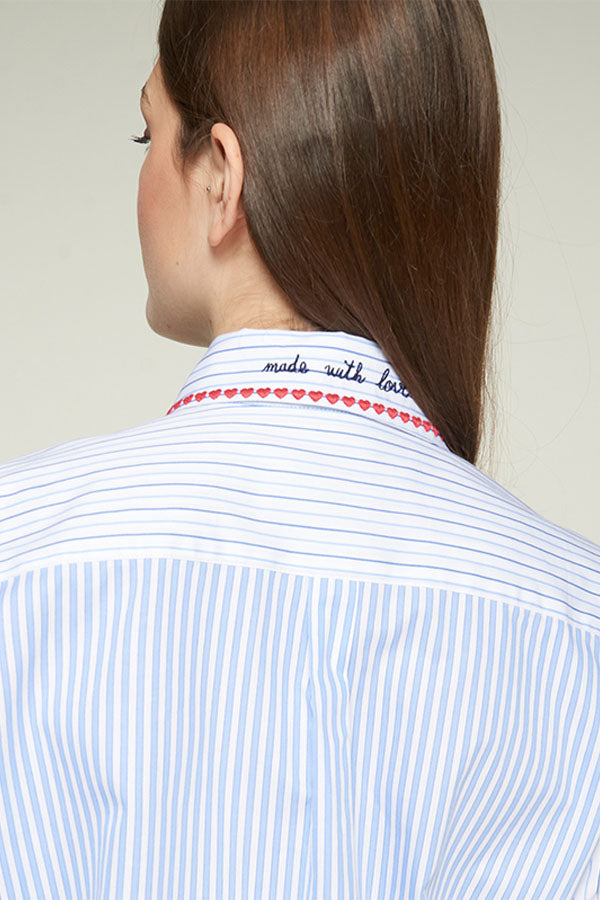 HEART EMBROIDERY LIGHT BLUE SHIRT