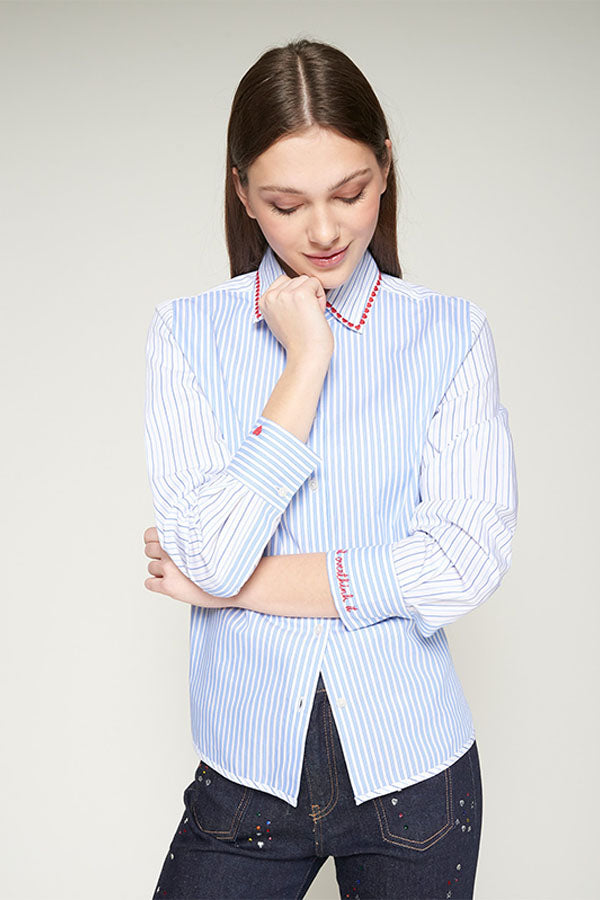 HEART EMBROIDERY LIGHT BLUE SHIRT