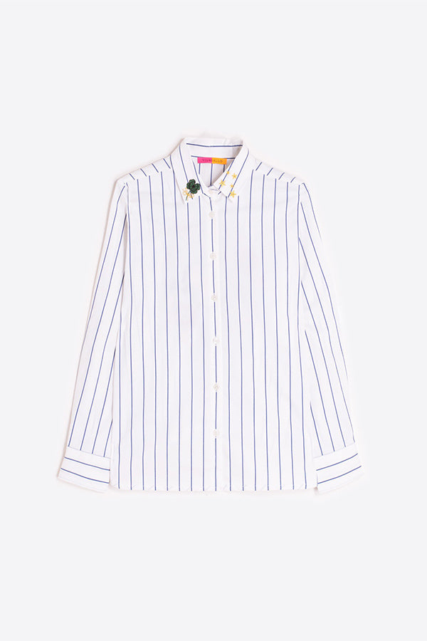 HORSE EMBROIDERY BLUE STRIPES SHIRT