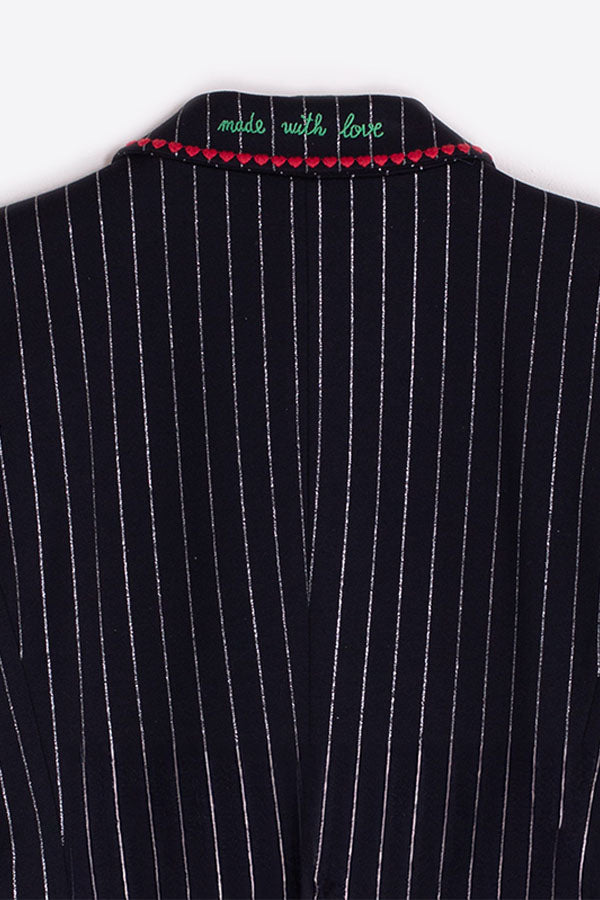 EMBROIDERY NAVY PINSTRIPE BLAZER