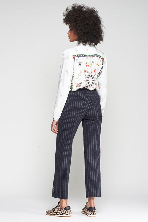 SILVER STRIPE STRAIGHT NAVY TROUSERS