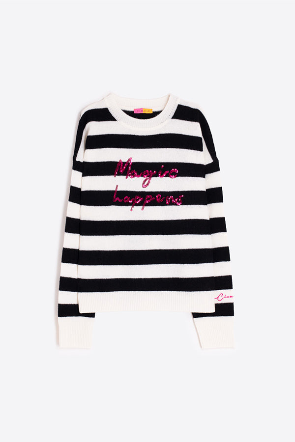 FABIOLA SEQUINS STRIPES ECRU BLACK KNITWEAR