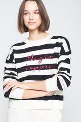 FABIOLA SEQUINS STRIPES ECRU BLACK KNITWEAR