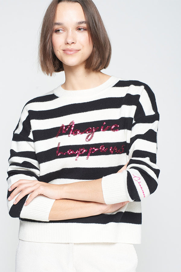FABIOLA SEQUINS STRIPES ECRU BLACK KNITWEAR