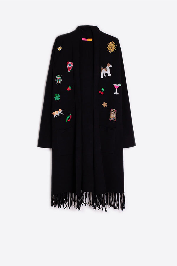 FRINGES NEGRO PRINT KNITWEAR CARDIGAN