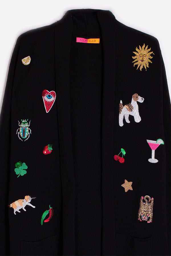 FRINGES NEGRO PRINT KNITWEAR CARDIGAN